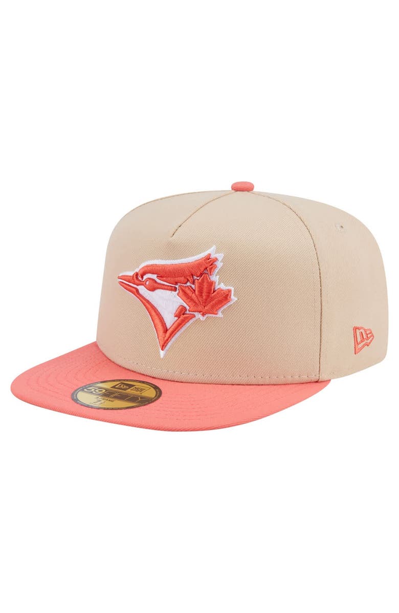 New Era Men's New Era Light Beige/Coral Toronto Blue Jays Two-Tone Color Pack A-Frame 59FIFTY Fitted Hat, Alternate, color, 