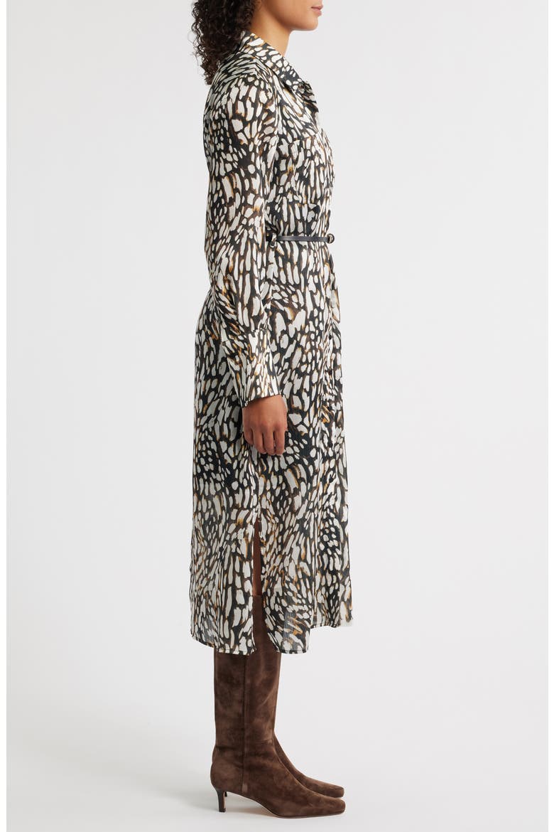 Print Long Sleeve Shirtdress, Alternate, color, BLACK/ BROWN