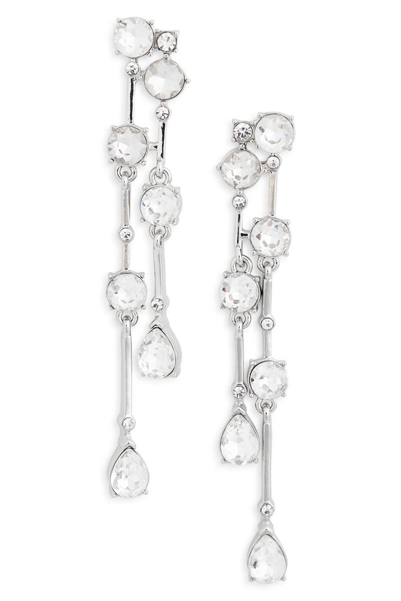 CZ Linear Drop Earrings, Main, color, CLEAR- SILVER