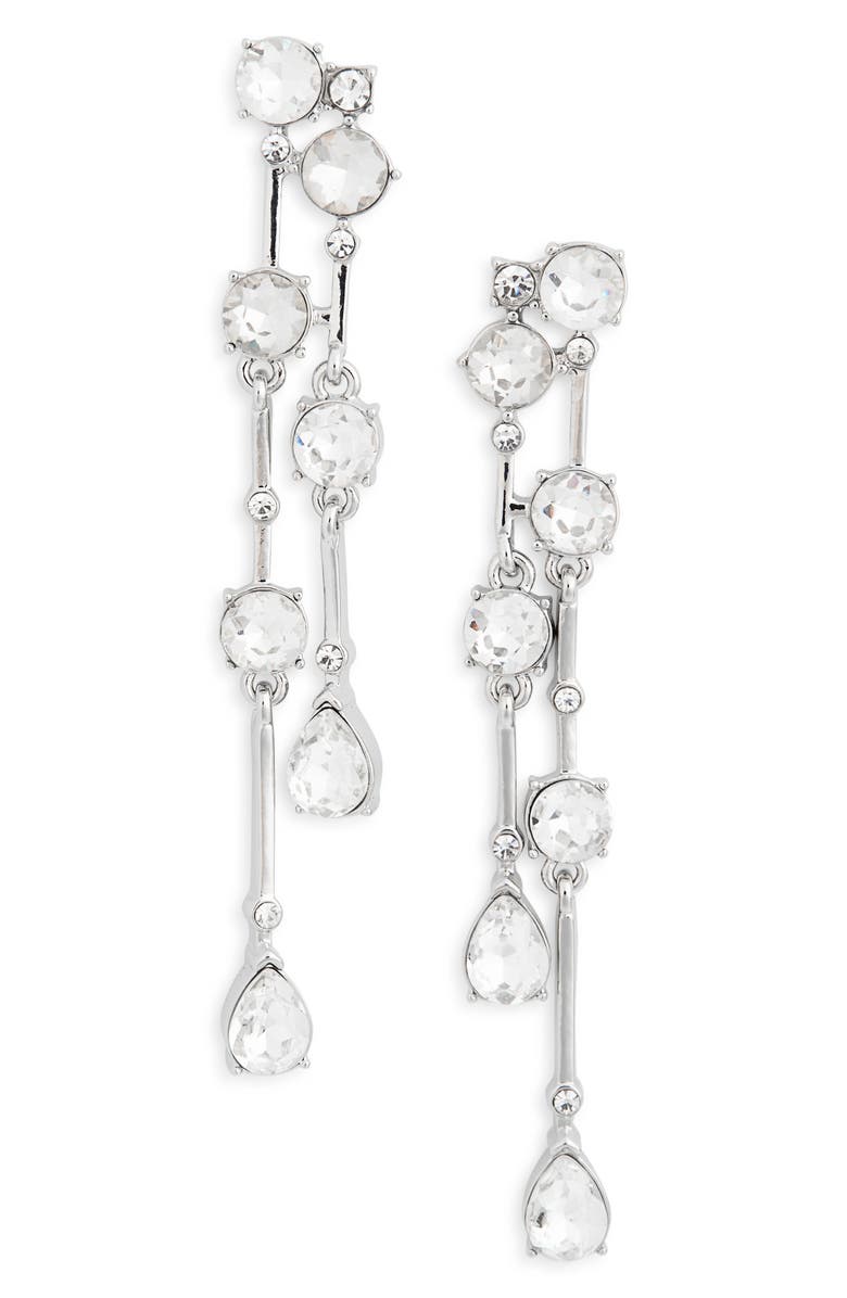 NORDSTROM RACK CZ Linear Drop Earrings, Main, color, Clear- Silver
