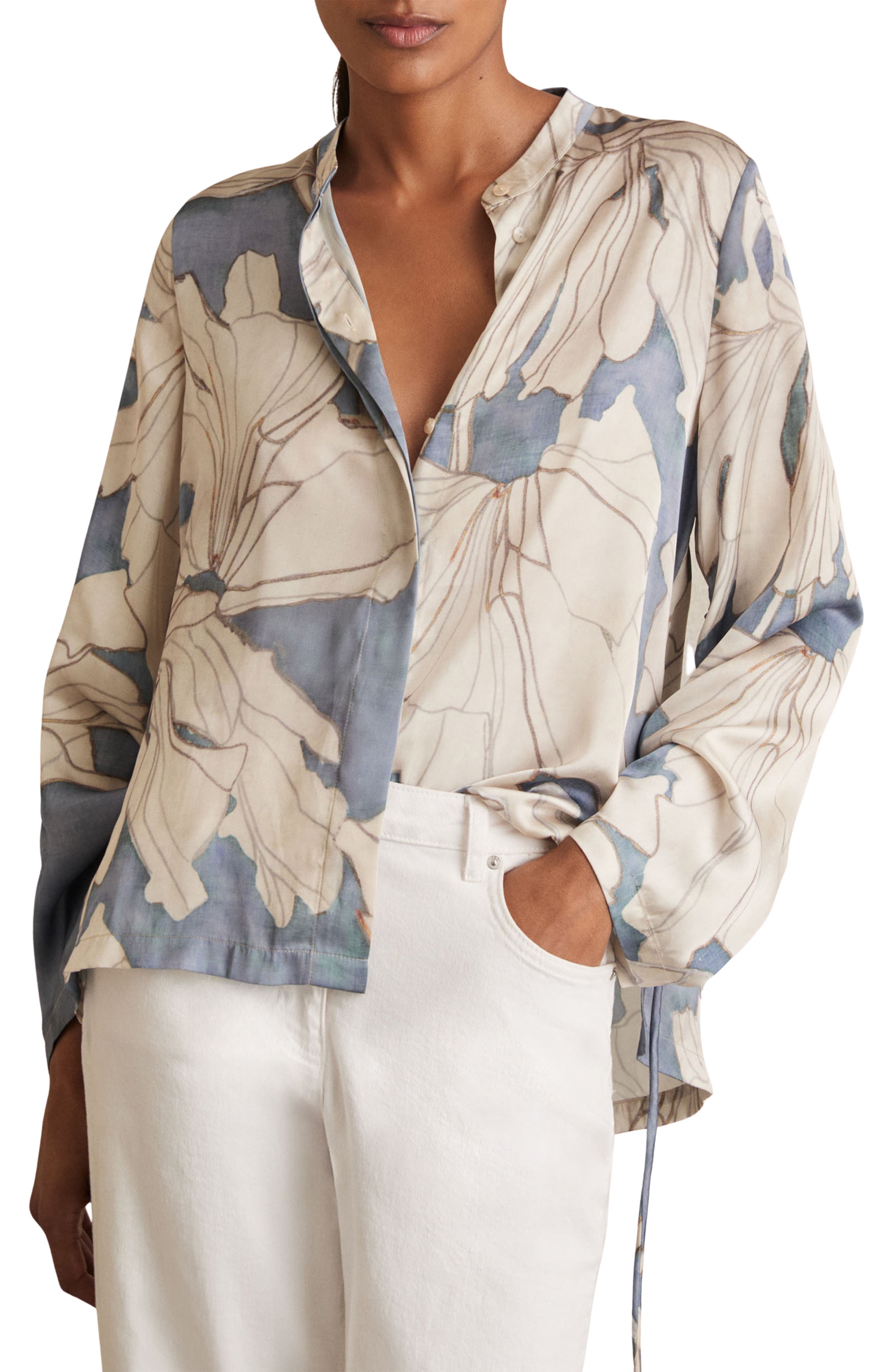 Reiss Gigi Floral Satin Button-Up Shirt