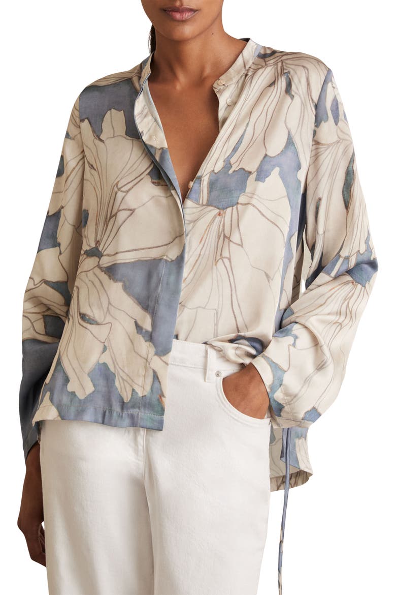 Gigi Floral Satin Button-Up Shirt, Main, color, BLUE