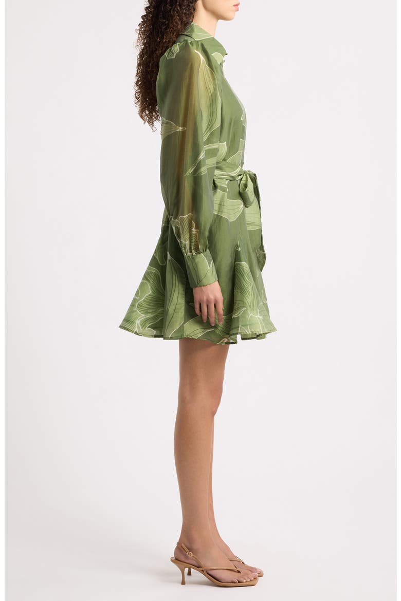 Silvie Long Sleeve Tie Belt Shirtdress, Alternate, color, OLIVE MULTI
