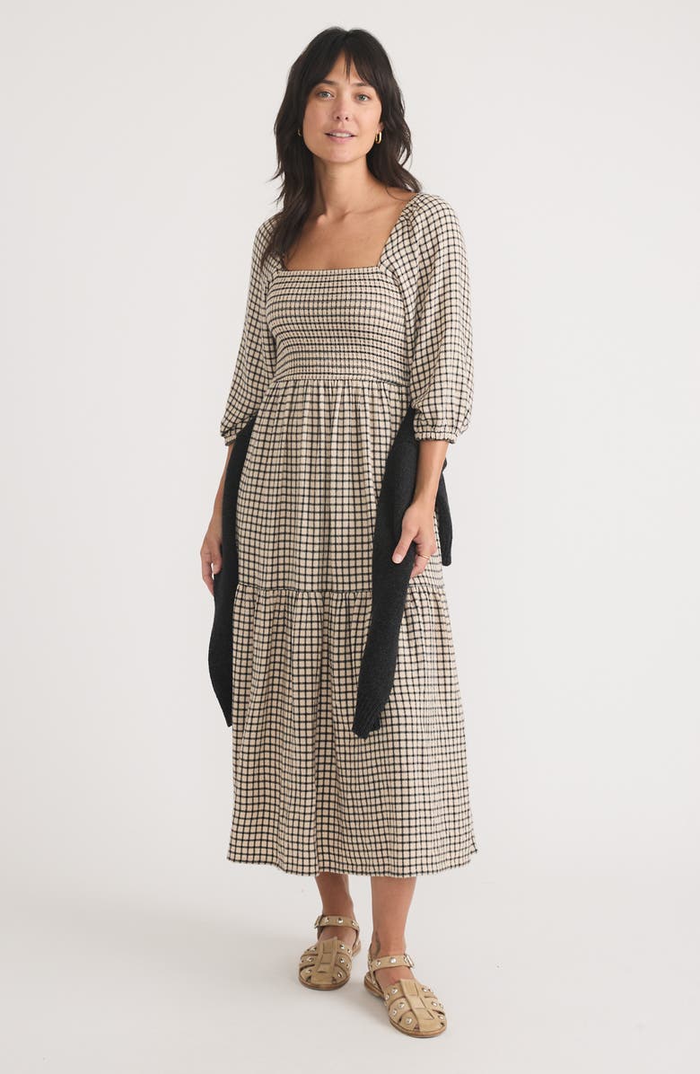 Marine Layer Ivy Smocked Bodice Maxi Dress, Alternate, color, Windowpane