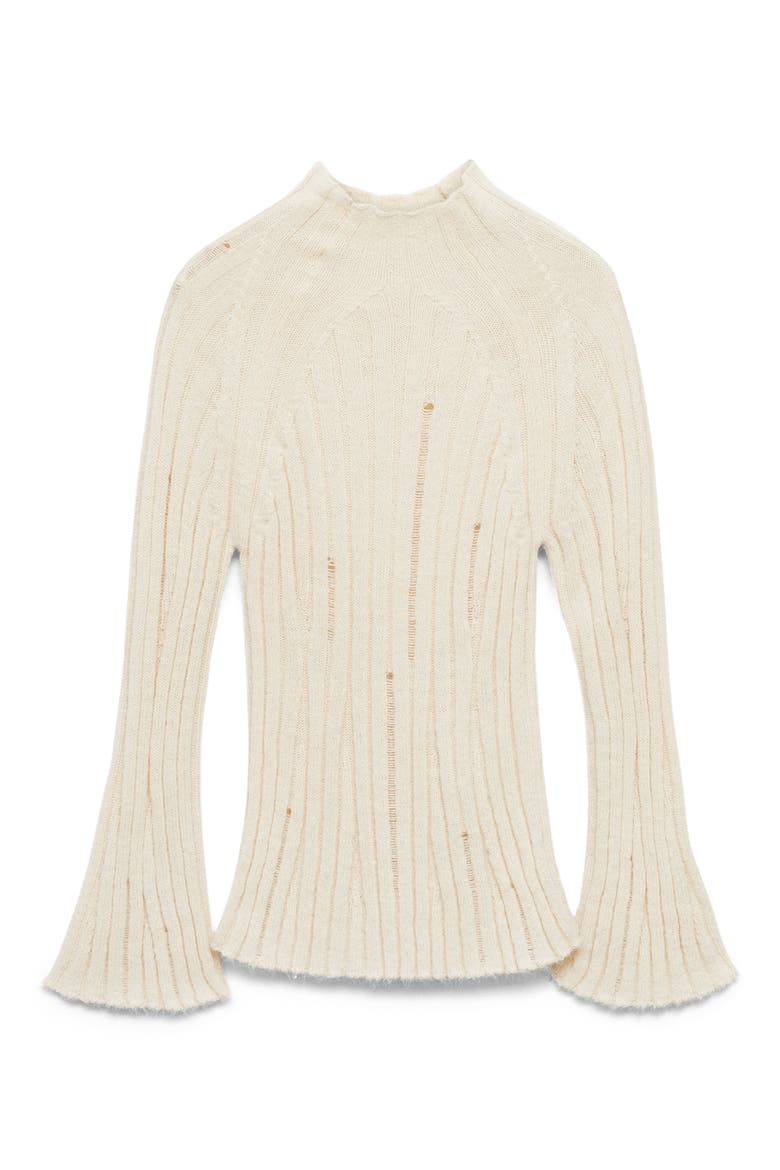 Mock Neck Bell Sleeve Rib Sweater, Alternate, color, ECRU