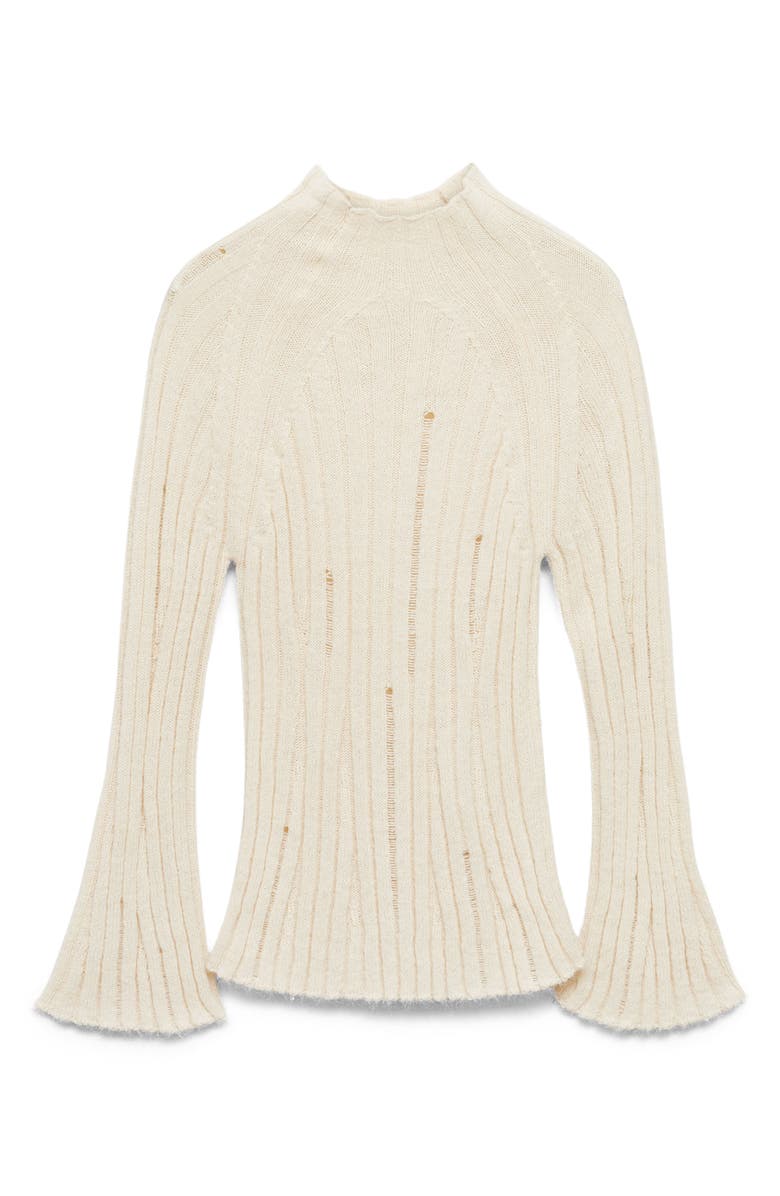MANGO Mock Neck Bell Sleeve Rib Sweater, Alternate, color, Ecru