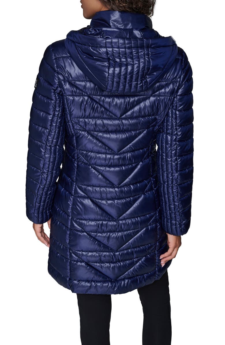 KARL LAGERFELD Chevron Quilted Coat with Removable Faux Fur Trim, Alternate, color, Navy