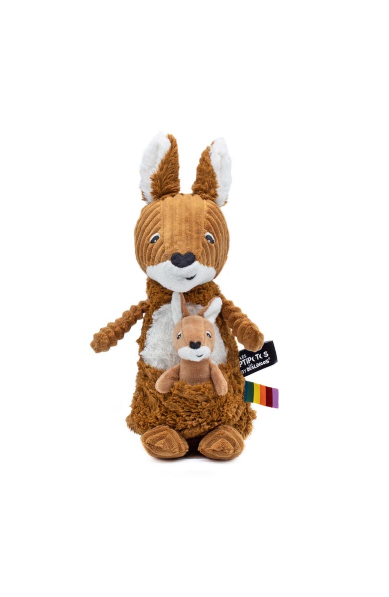 Les Ptipotos Kangaroo Mom & Her Baby - Secret Keeper Plush Toy, Eco-Friendly, Soft & Washable, Alternate, color, Brown Sugar