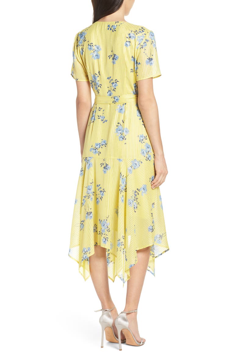 Handkerchief Hem Wrap Dress, Alternate, color, YELLOW FOIL STRIPE FLORAL