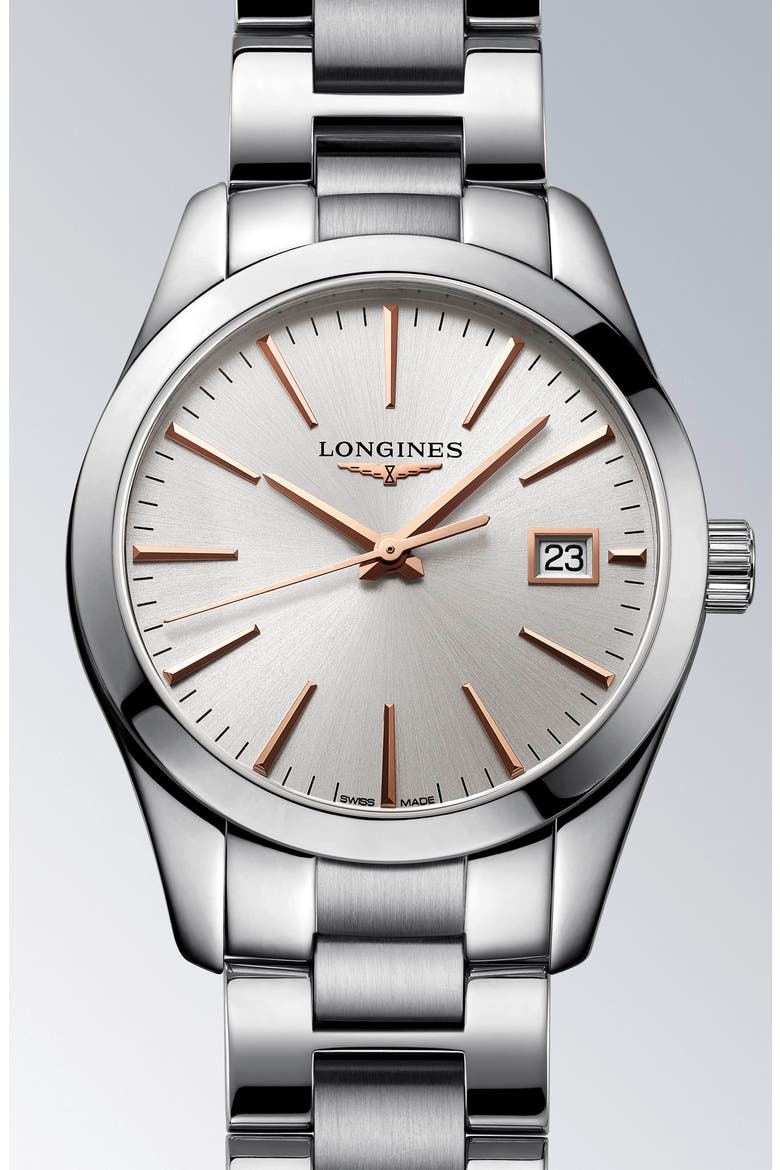 Conquest Classic Bracelet Watch, 34mm, Alternate, color, SILVER
