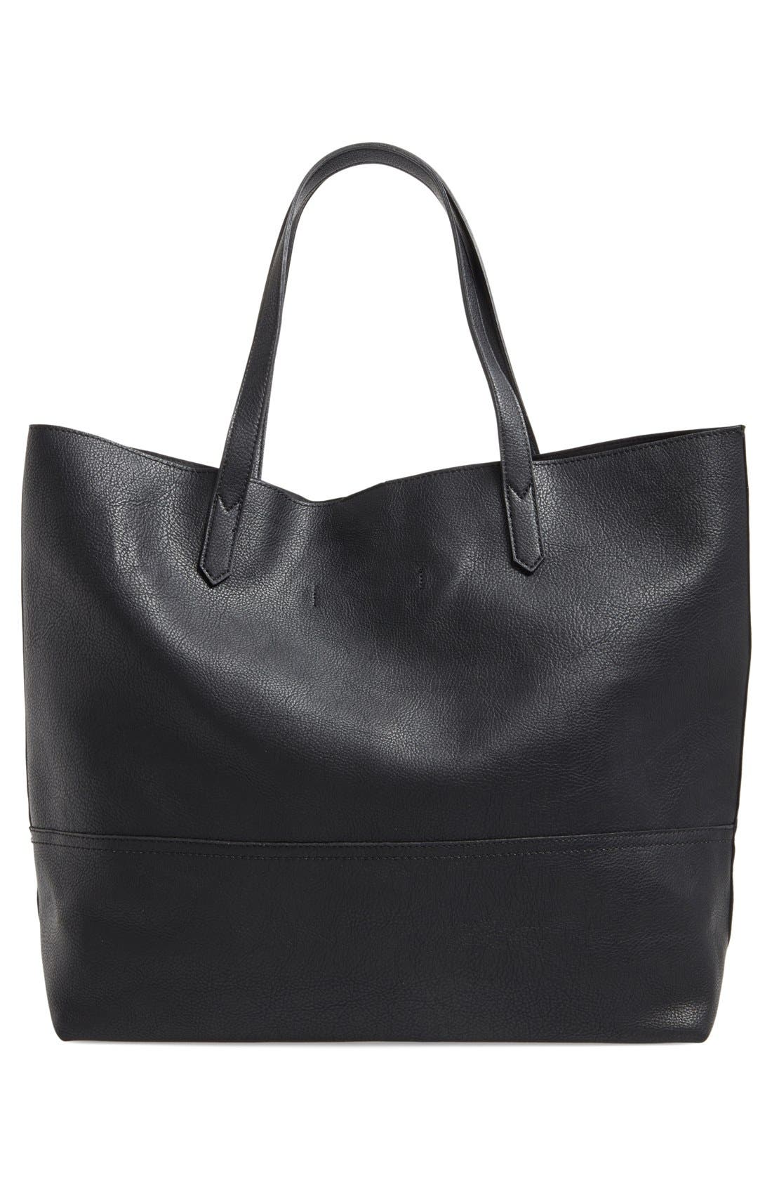 Dawson Oversize Faux Leather Shopper, Alternate, color, BLACK