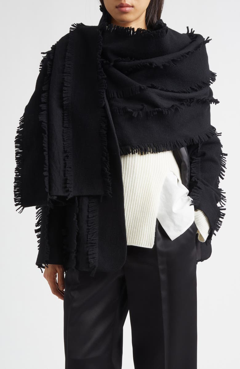 EENK Fringed Wool Jacket with Scarf Detail, Main, color, Black Wool
