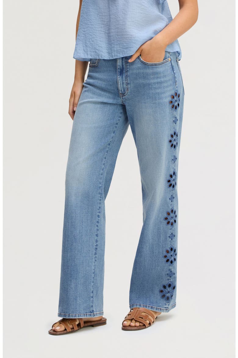 Embroidered Eyelet Wide Leg Jeans, Main, color, POPPY INDIGO WASH