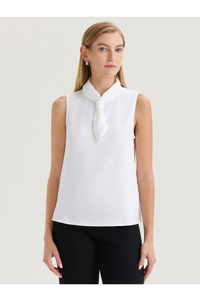 Short Tie-Neck Sleeveless Blouse, Alternate, color, White