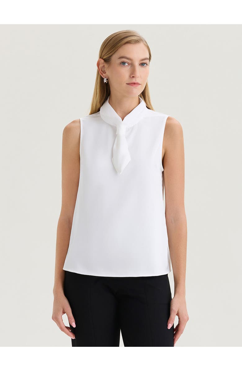 Misook Short Tie-Neck Sleeveless Blouse, Main, color, White