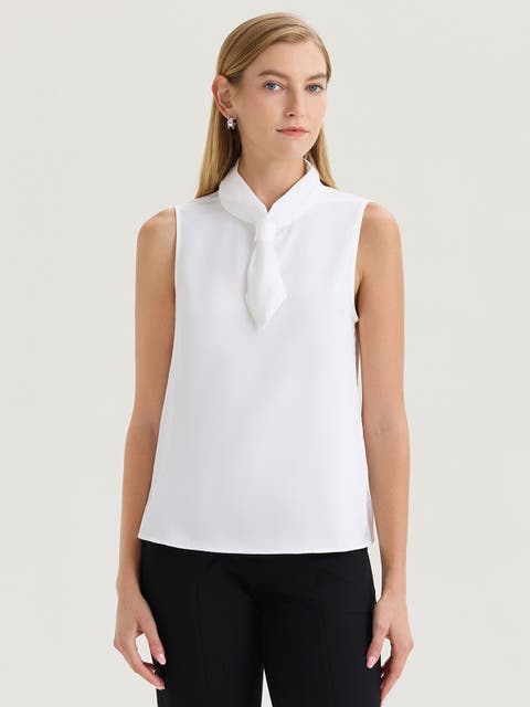 Short Tie-Neck Sleeveless Blouse