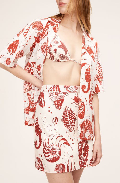 Rebecca Taylor Sea Shore Cabana Shirt In Print Red Clay Combo