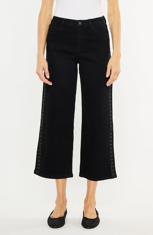 Kancan Sterling High Rise Crop Wide Leg Jeans In Black