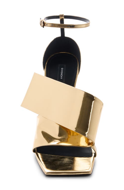 Givenchy Sliced Square Heeled Sandals In Mirror Effect Leather In Gold