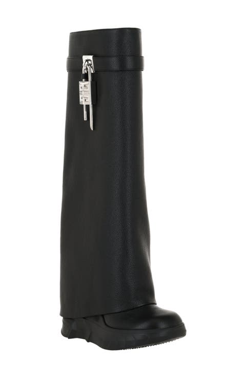 Shark Lock Pant Shaft Leather Biker Boot