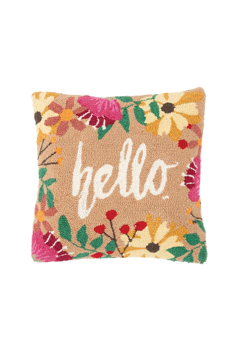 Hello Hooked Throw Pillow, 18" x 18", Main, color, Brown