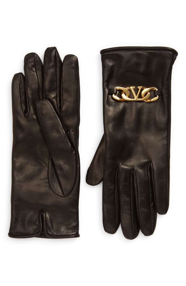 Valentino Garavani VLOGO Chain Cashmere Lined Leather Gloves, Main, color,