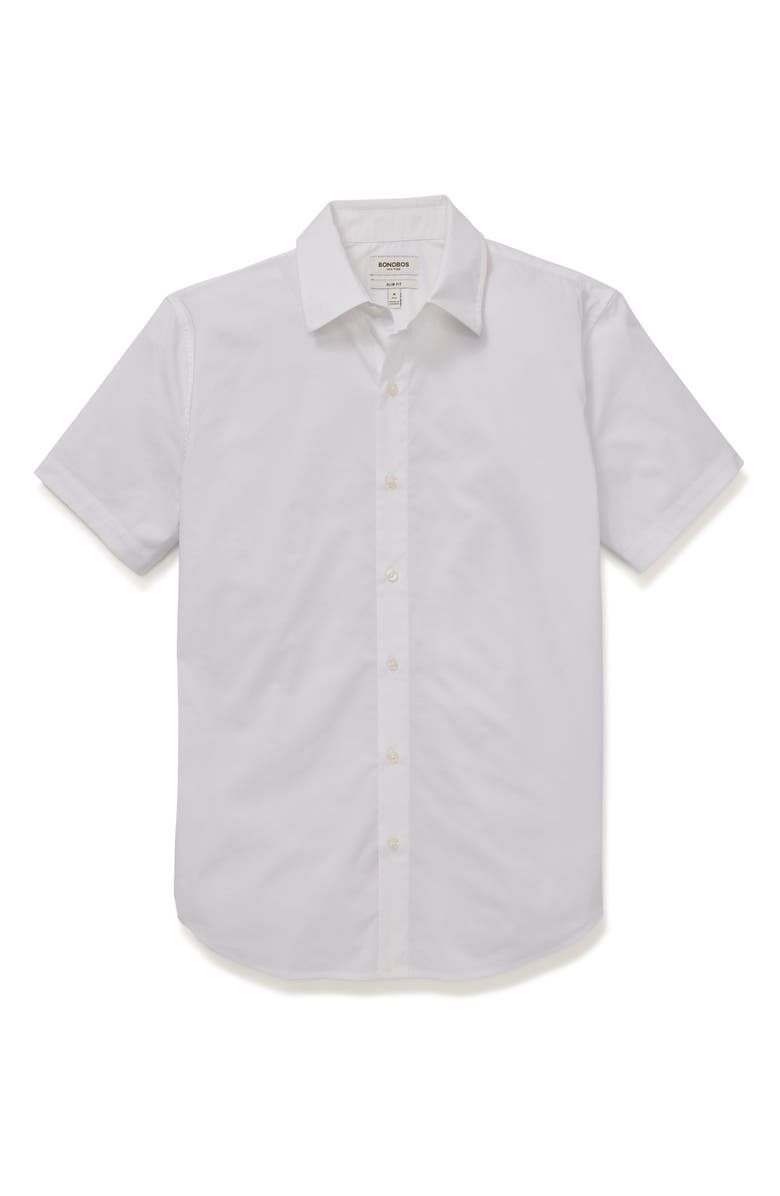 Bonobos Riviera Slim Fit Point Collar Short Sleeve Stretch Cotton Button-Up Shirt, Alternate, color, Brilliant White
