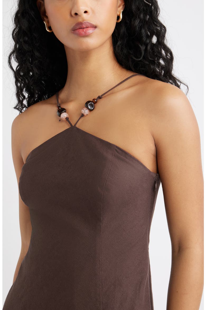 Halter Neck Linen Blend Minidress, Alternate, color, BROWN SEAL