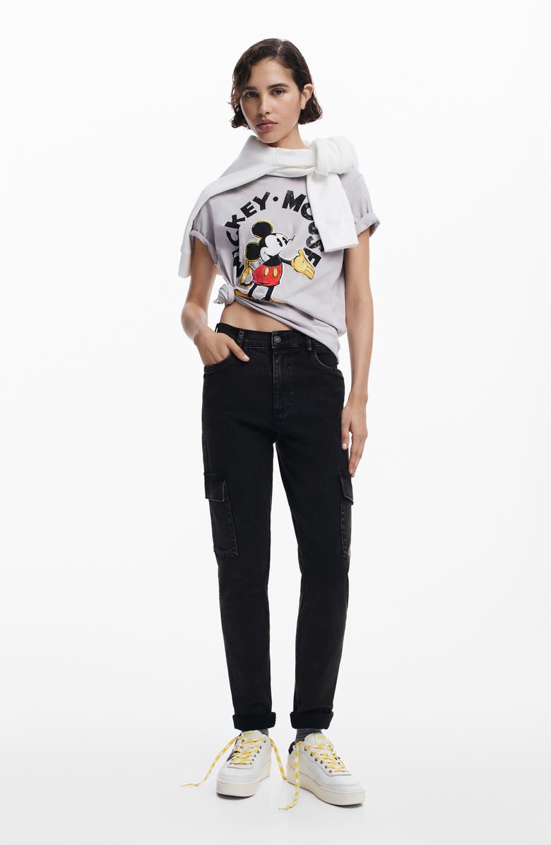 Desigual Mickey Mouse Striped Ringer Graphic T-Shirt, Alternate, color, Neutral Gray