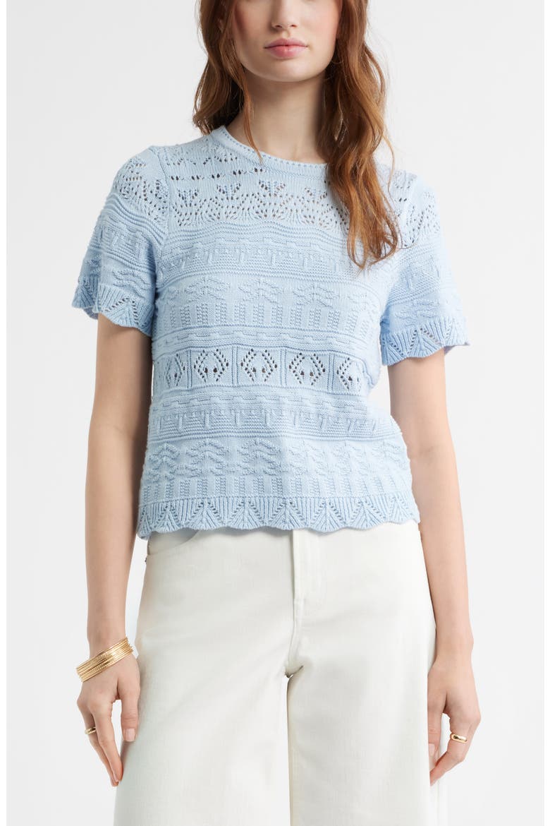 Pointelle Cotton Crewneck Sweater, Main, color, BLUE SKYWAY