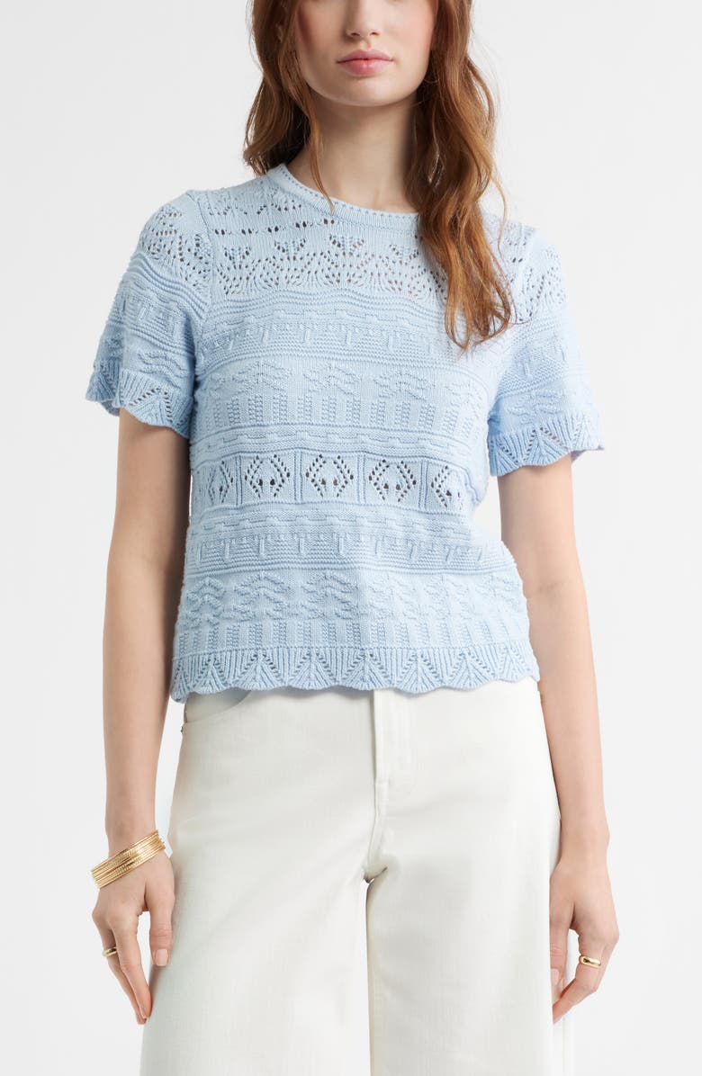 Treasure & Bond Pointelle Cotton Crewneck Sweater, Main, color, Blue Skyway