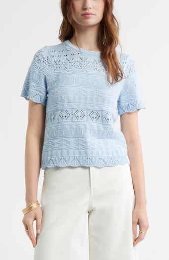 Pointelle Cotton Crewneck Sweater