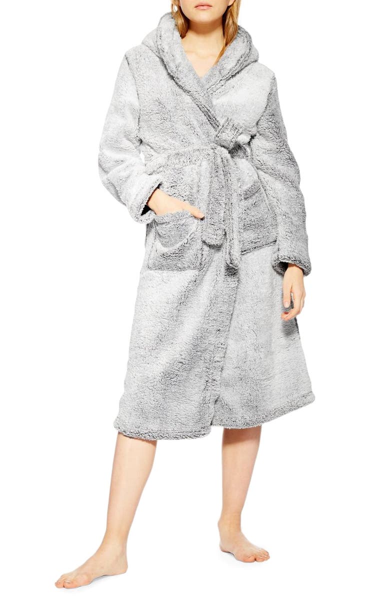 Topshop Wellsoft Faux Fur Robe, Main, color,