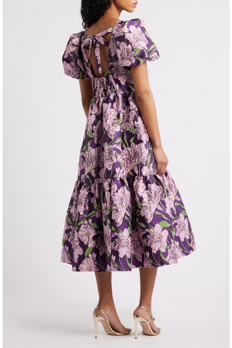 Floraison Floral Jacquard Puff Sleeve Dress, Alternate, color, PURPLE