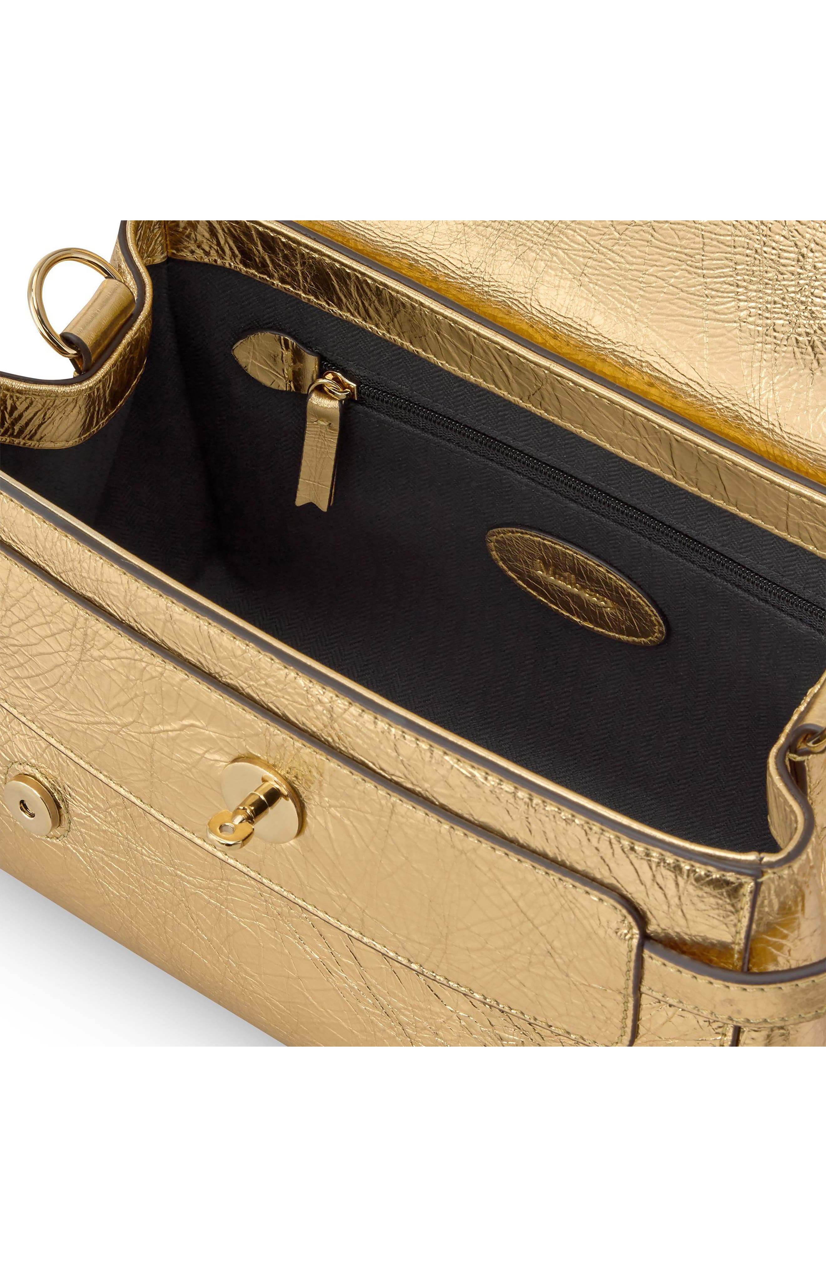 Mulberry Mini Alexa Metallic Leather Satchel, Alternate, color, Somerset Gold