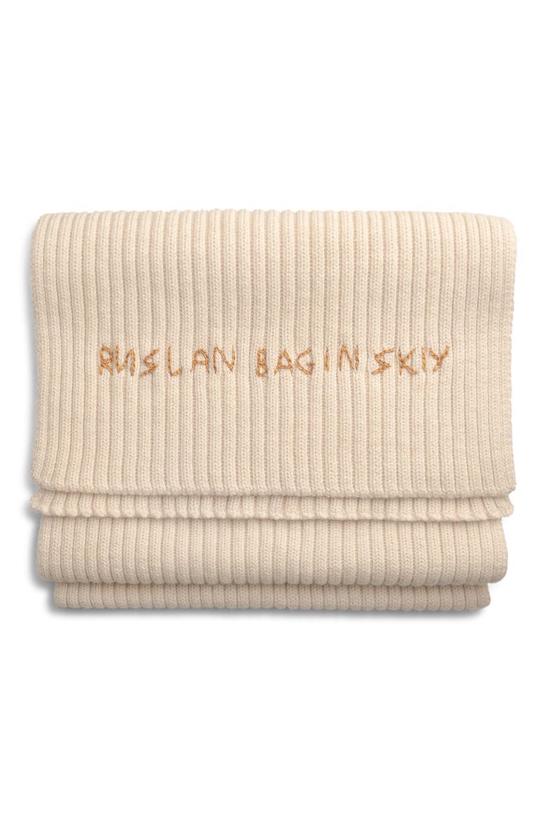 Monogram Embroidered Merino Wool Scarf, Main, color, BEIGE