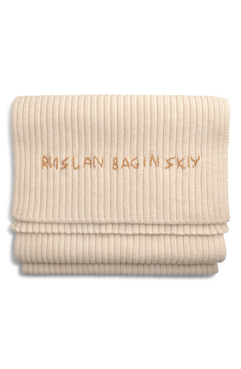 Ruslan Baginskiy Monogram Embroidered Merino Wool Scarf, Main, color, Beige
