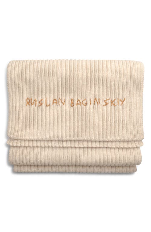 Ruslan Baginskiy Monogram Embroidered Merino Wool Scarf in Beige  product