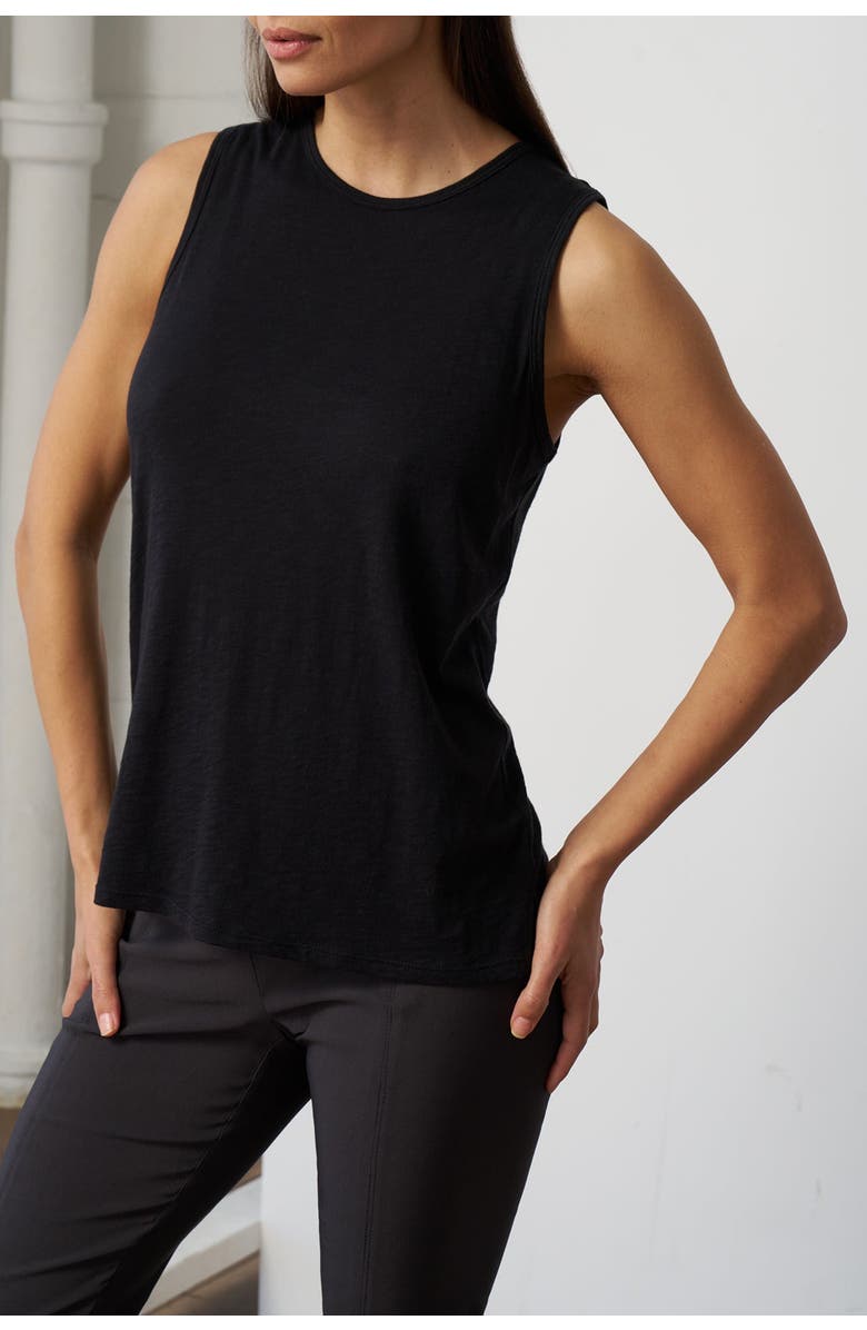 Franne Golde Slub Jersey Sleeveless Crewneck Tee, Alternate, color, Black