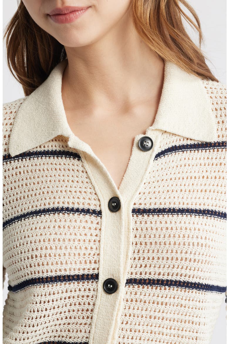 The Shrunken Stripe Cotton Blend Cardigan, Alternate, color, CREAM MULTI