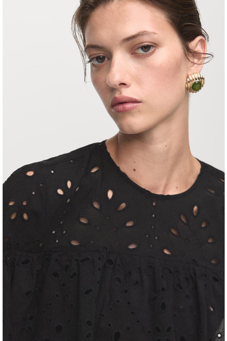 Molly Embroidered Eyelet Flutter Sleeve Top, Alternate, color, BLACK
