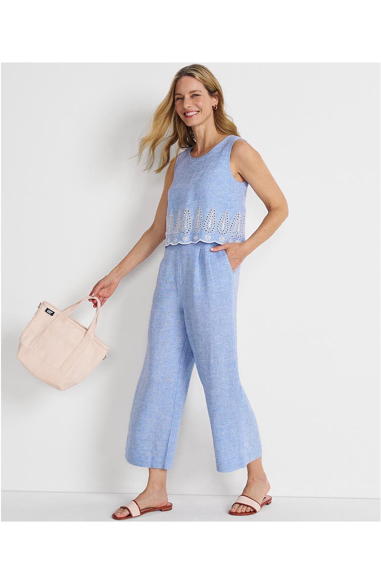 Lands' End Linen Sleeveless Embroidered Jumpsuit, Alternate, color, 