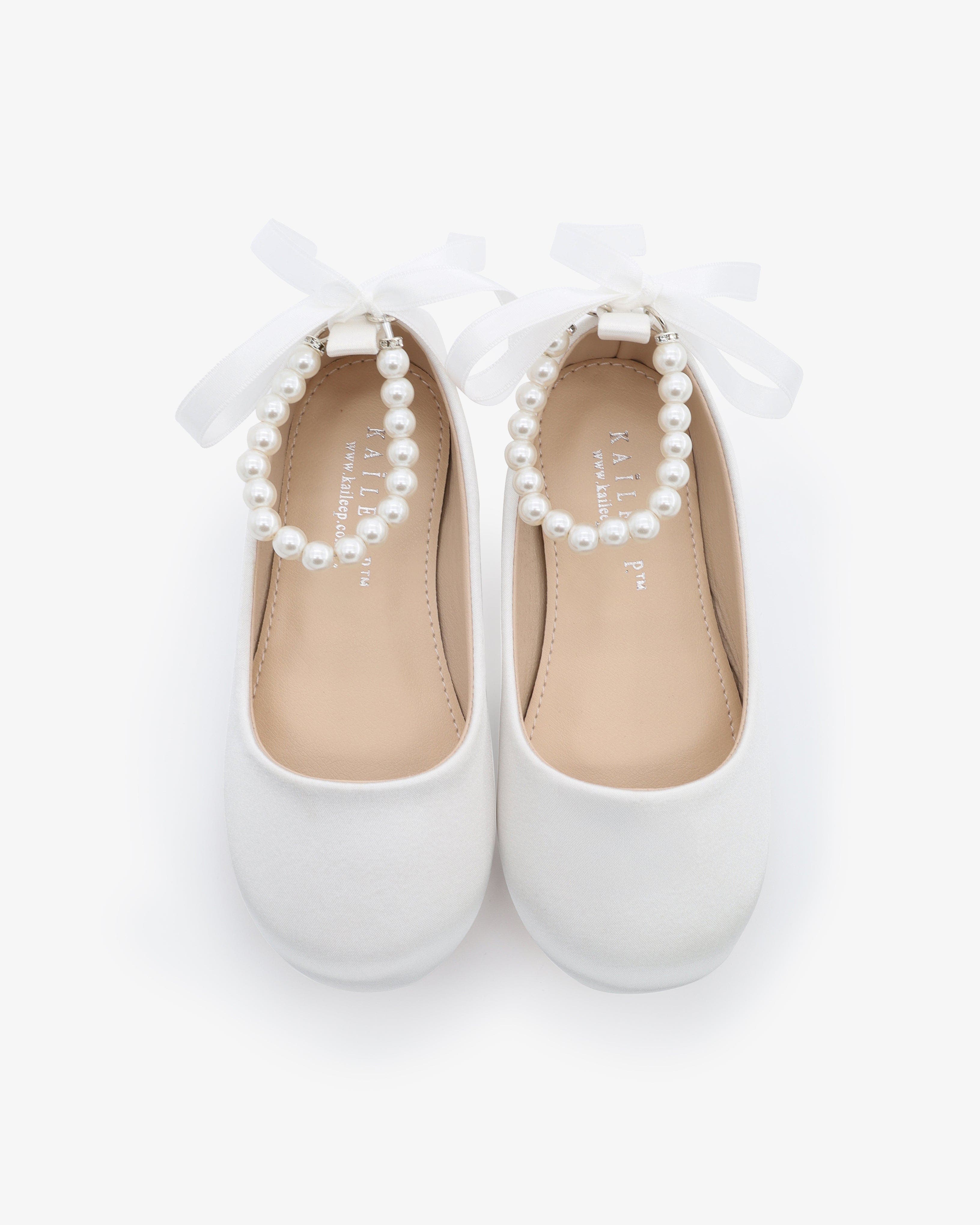 Kailee P Harper Satin Flower Girl Flats, Alternate, color, White