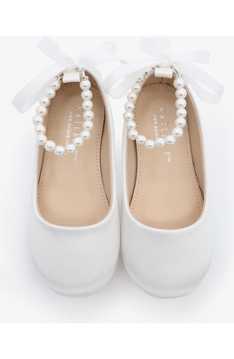 Kailee P Harper Satin Flower Girl Flats, Alternate, color, White