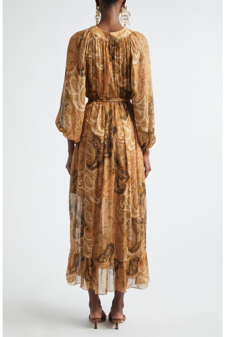 Kindred Spirit Carousel Long Sleeve Batwing Silk Blend Midi Dress, Alternate, color, BISCUIT PAISLEY