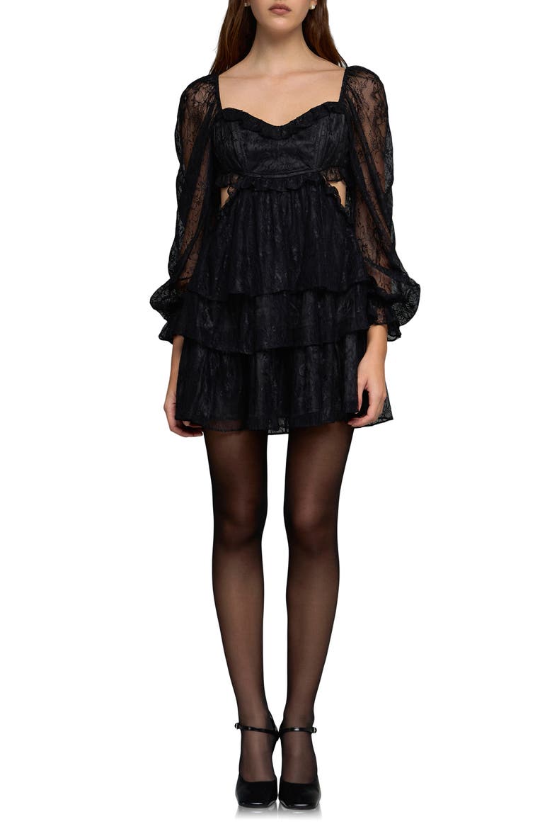 Premium Lace Cutout Minidress, Main, color, BLACK