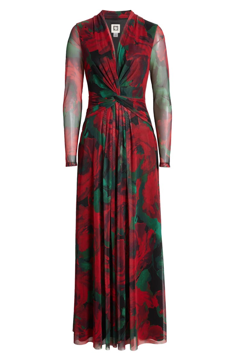 Anne Klein Floral Front Twist Long Sleeve Maxi Dress, Alternate, color,