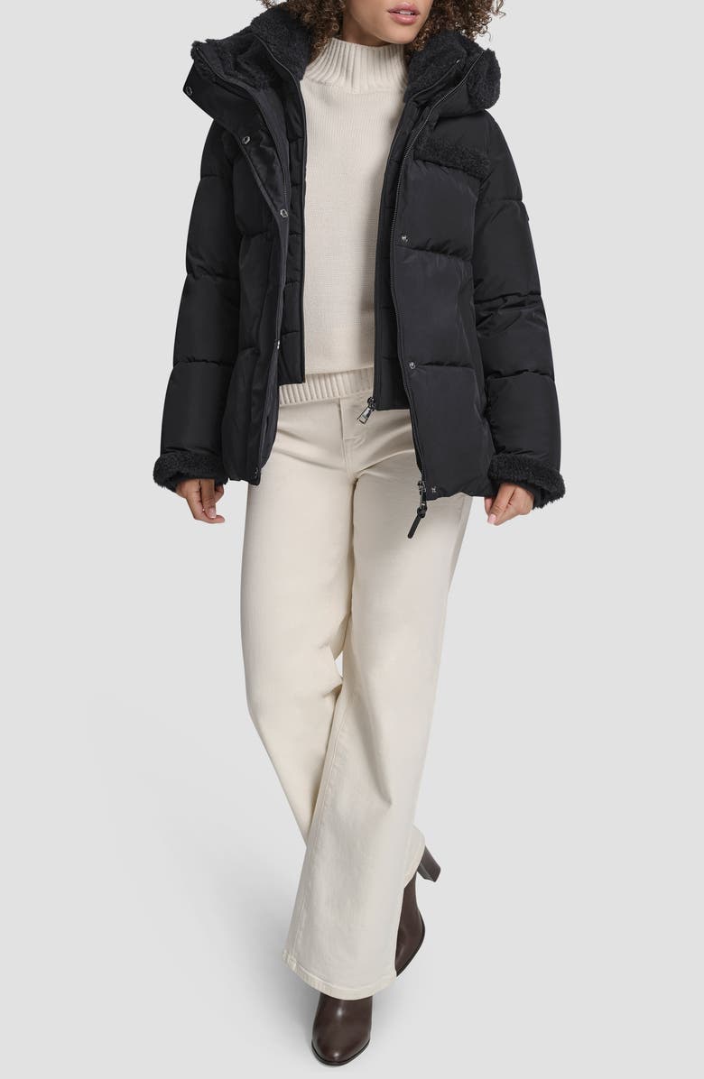 DKNY Faux Fur Spill Hooded Puffer Jacket, Alternate, color, 