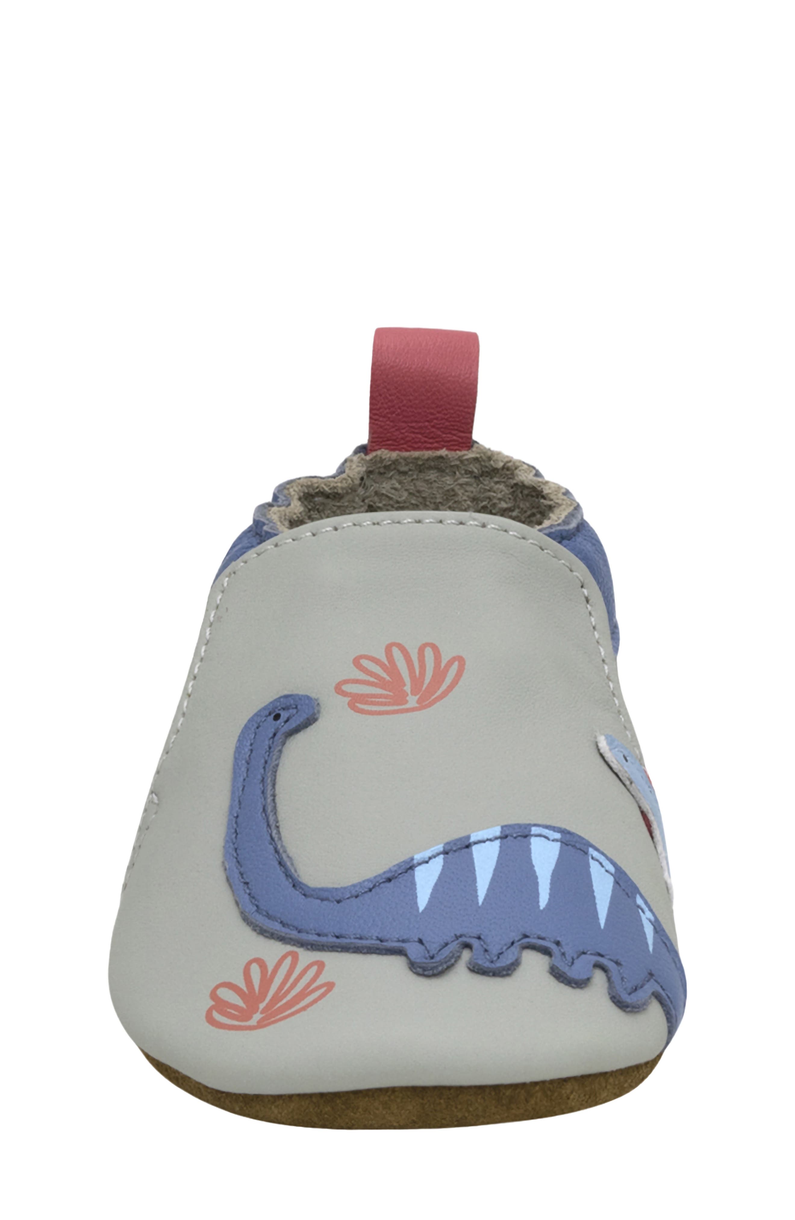 Robeez<sup>®</sup> Dino Pals Leather Crib Shoes, Alternate, color, Grey