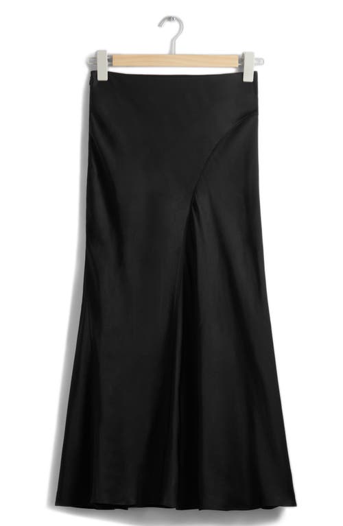 & Other Stories Satin Midi Skirt In Black Dark